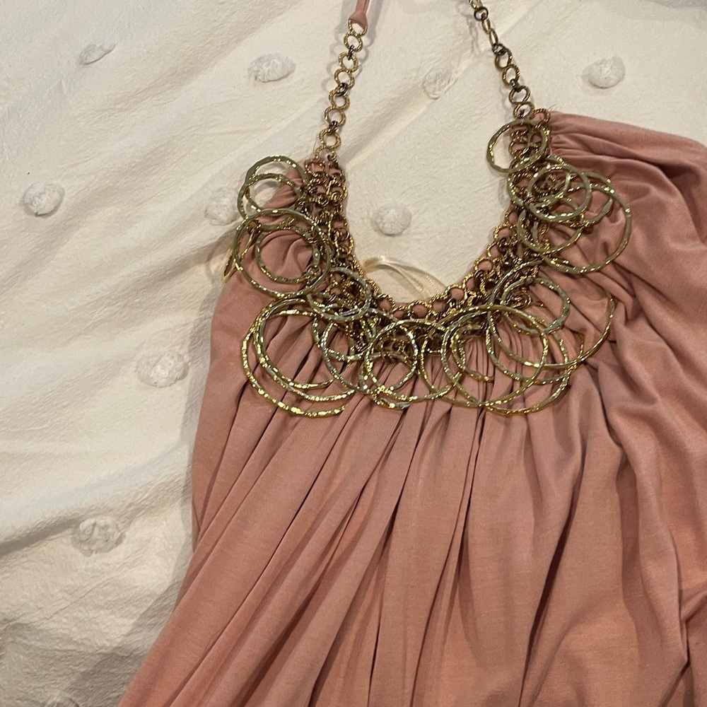 Sky pink halter top with gold chains